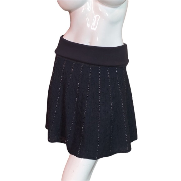 Free People FP knit navy blue skirt mini striped sparkly metallic fun flare sz L - Picture 3 of 13